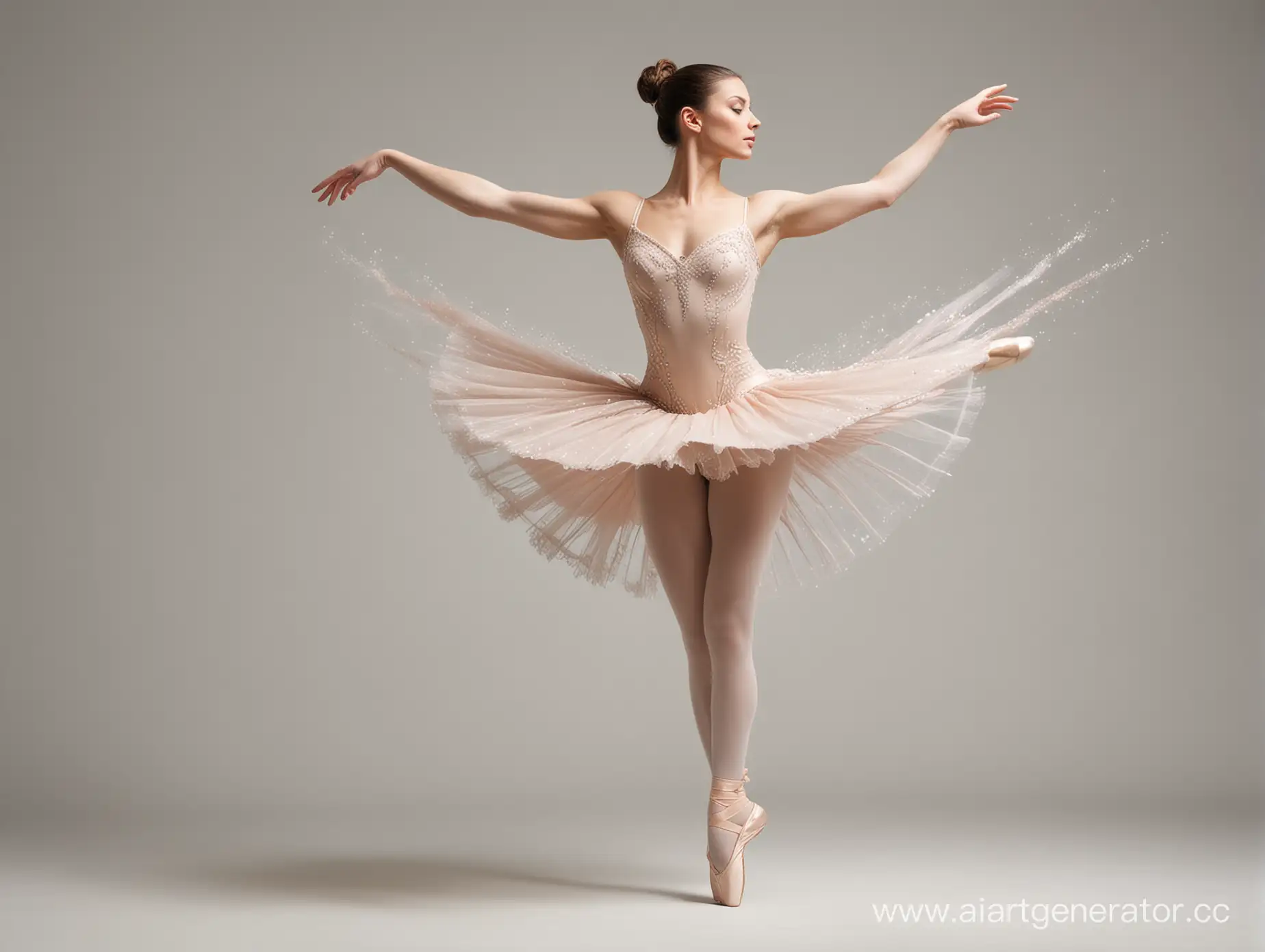 Реалистичная фотография балерины в движении. чтобы было видно анатомию тела. с леким фоном