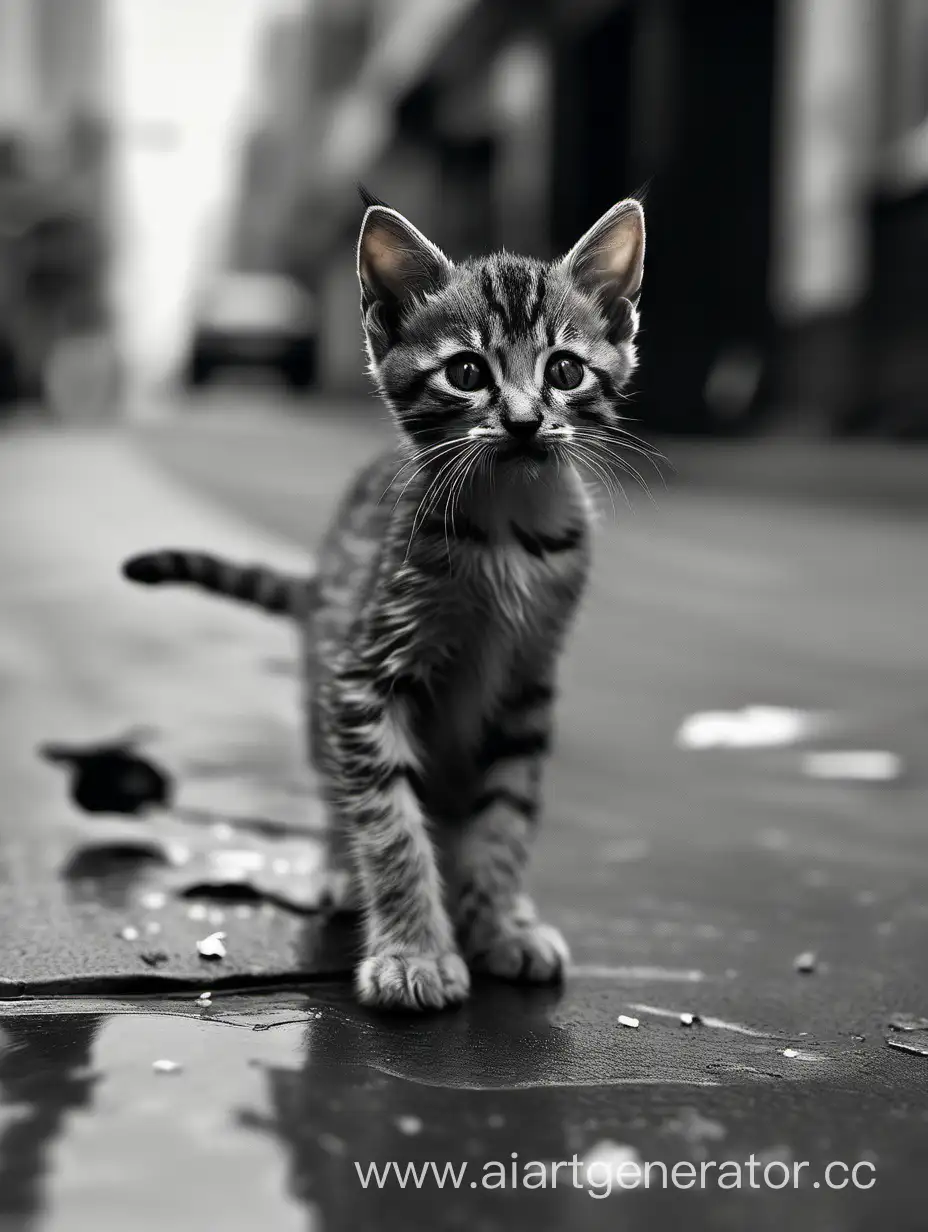 Abandoned-Kitten-in-Urban-Setting-Stray-Cat-Amidst-Passing-Legs