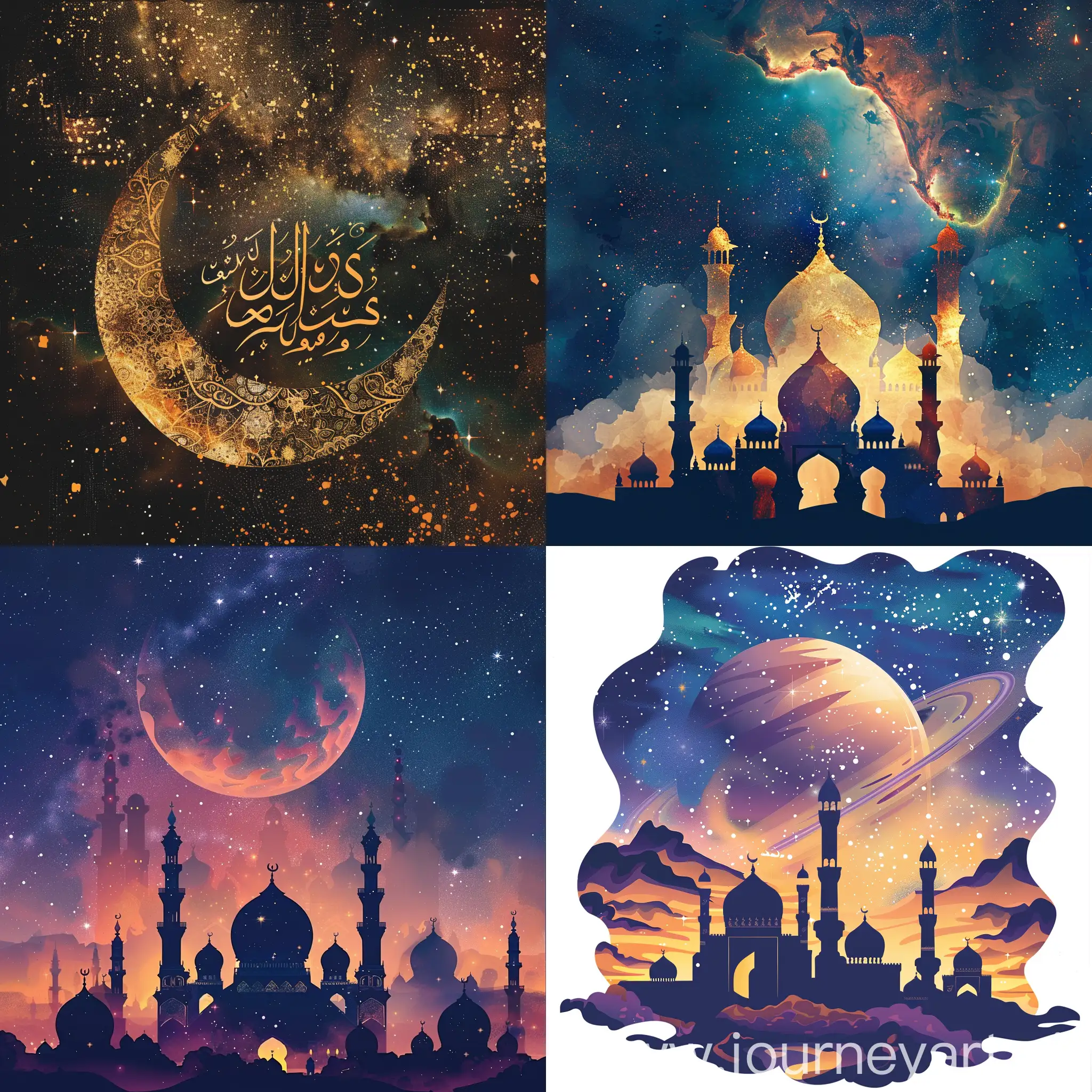 RAMADAN KAREEM IN DIFFERENT LANGUAGES WITH GALAXY BACKGROUND 