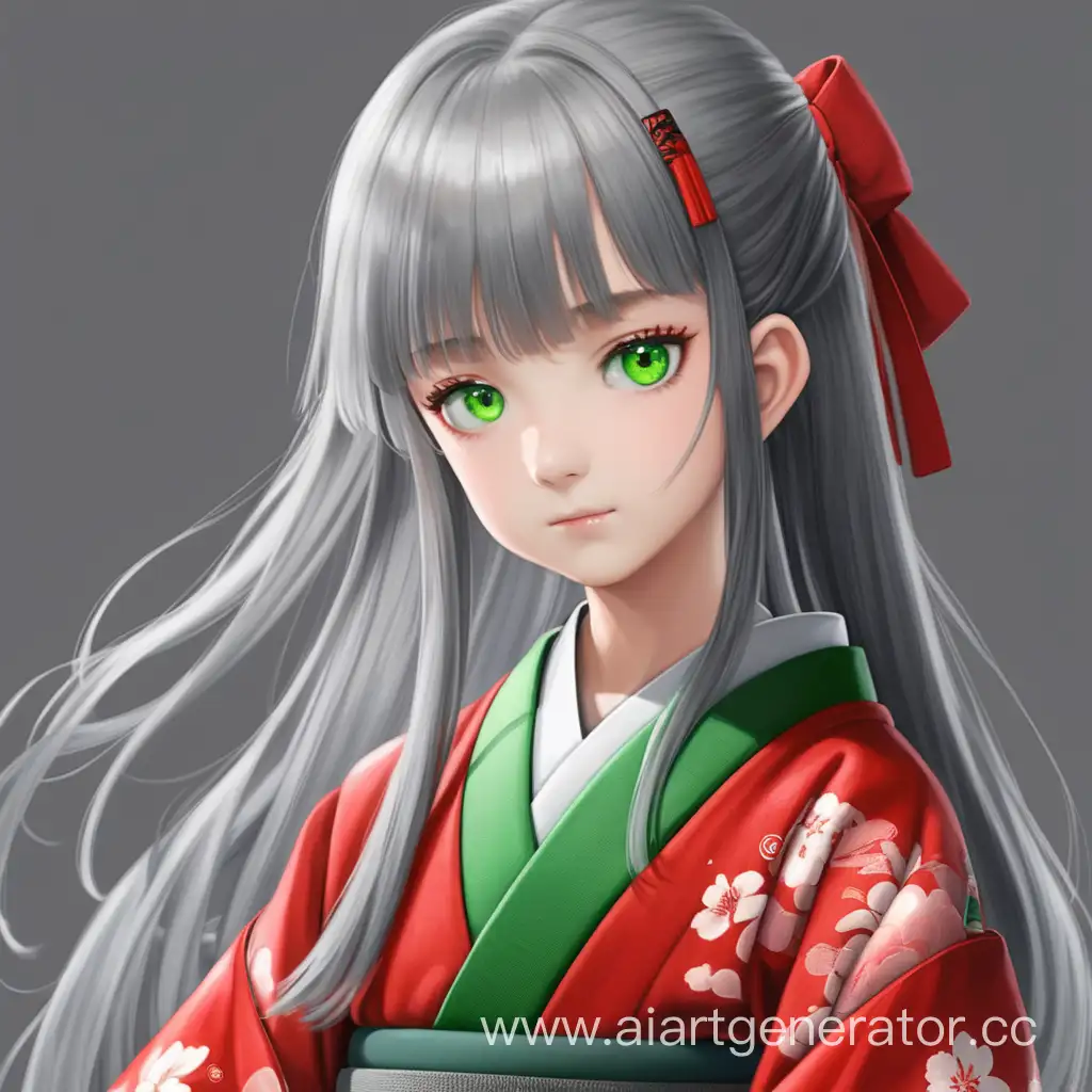 Adolescent-Girl-in-Traditional-Red-Kimono-with-Green-Belt