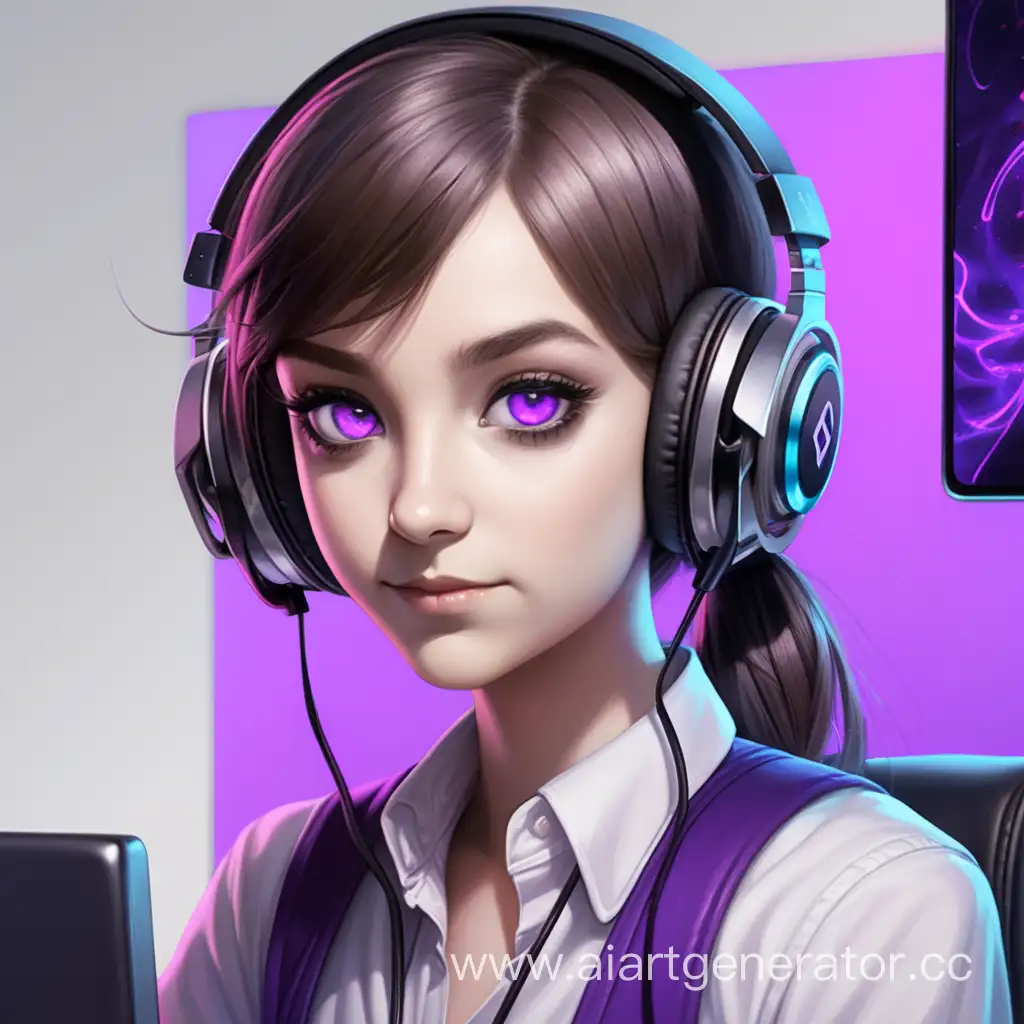 girl administrator with purple eyes and gaming headphones