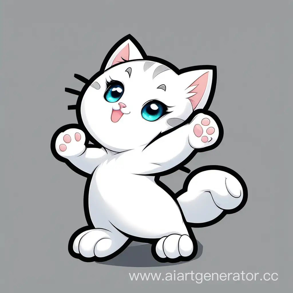 мультяшный белый котик машет лапкой