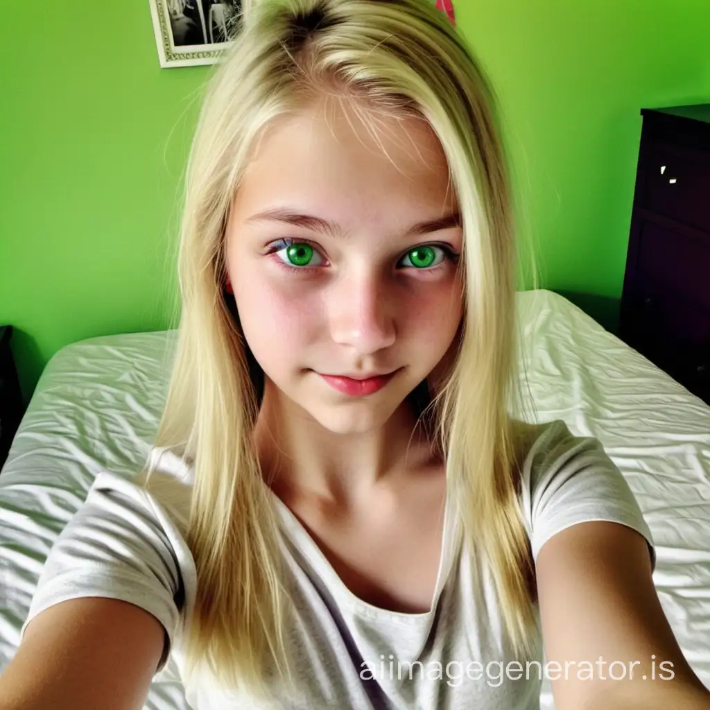 Teenage Girl with Blonde Hair Taking Selfie in WellDecorated Bedroom | AI  Image Generator