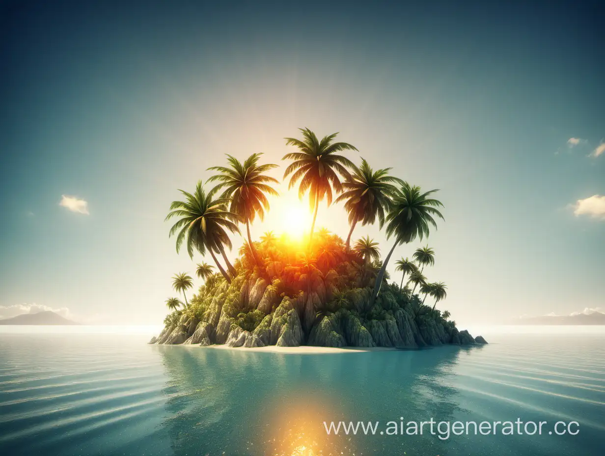 остров с пальмами и солнце