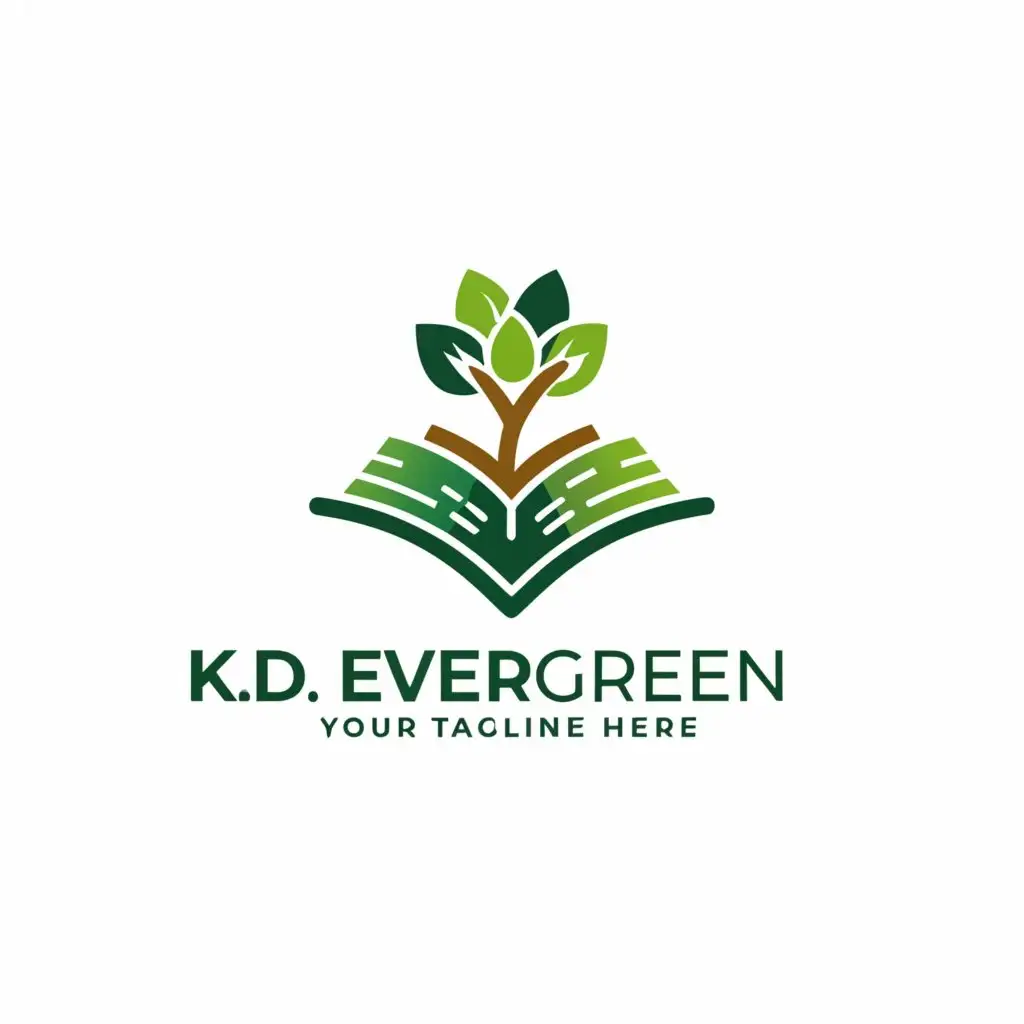 a logo design,with the text "K.D. Evergreen", main symbol:Tree sprouting from a book,complex,be used in Internet industry,clear background