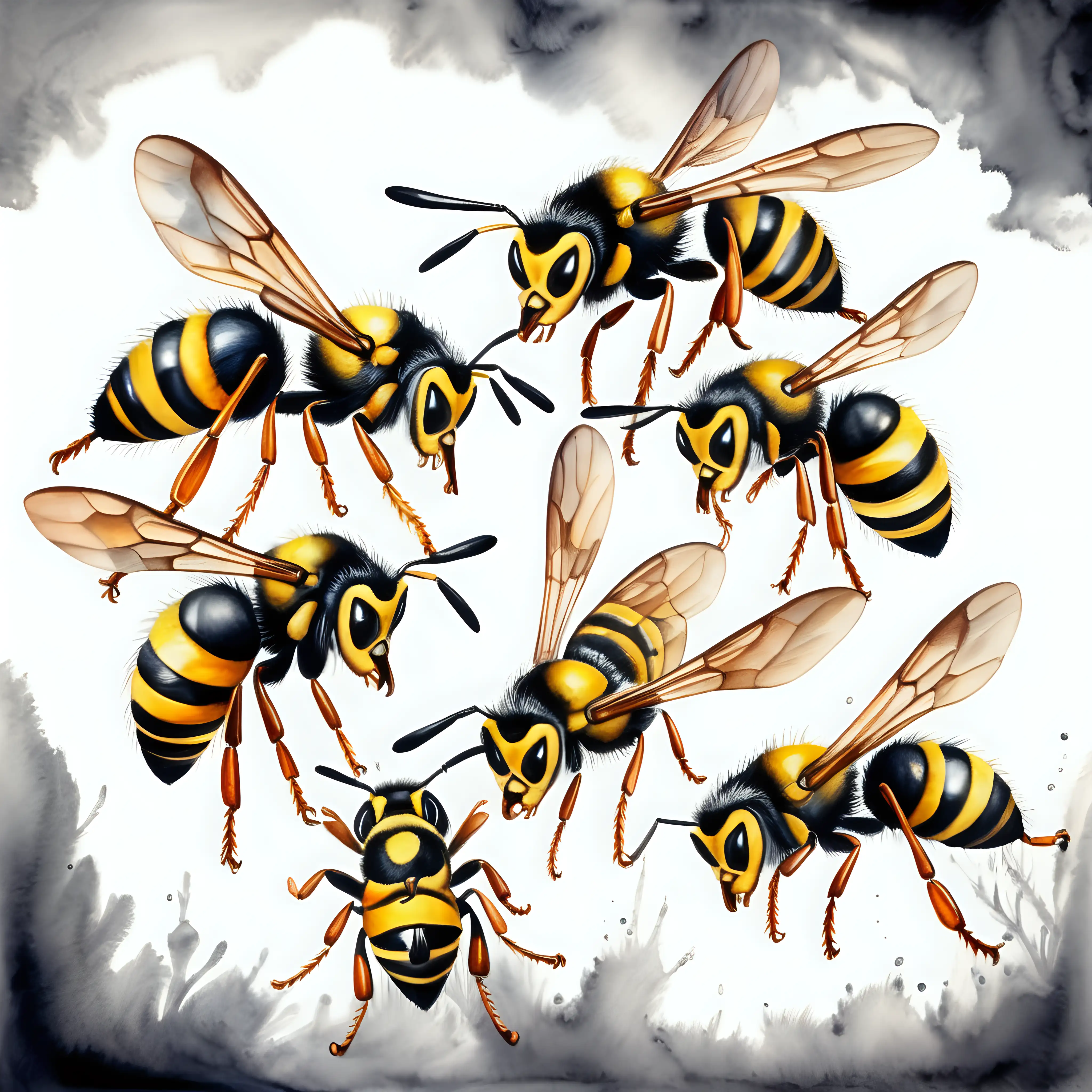 Intense Swarm of Wasp in Dark Watercolor Art