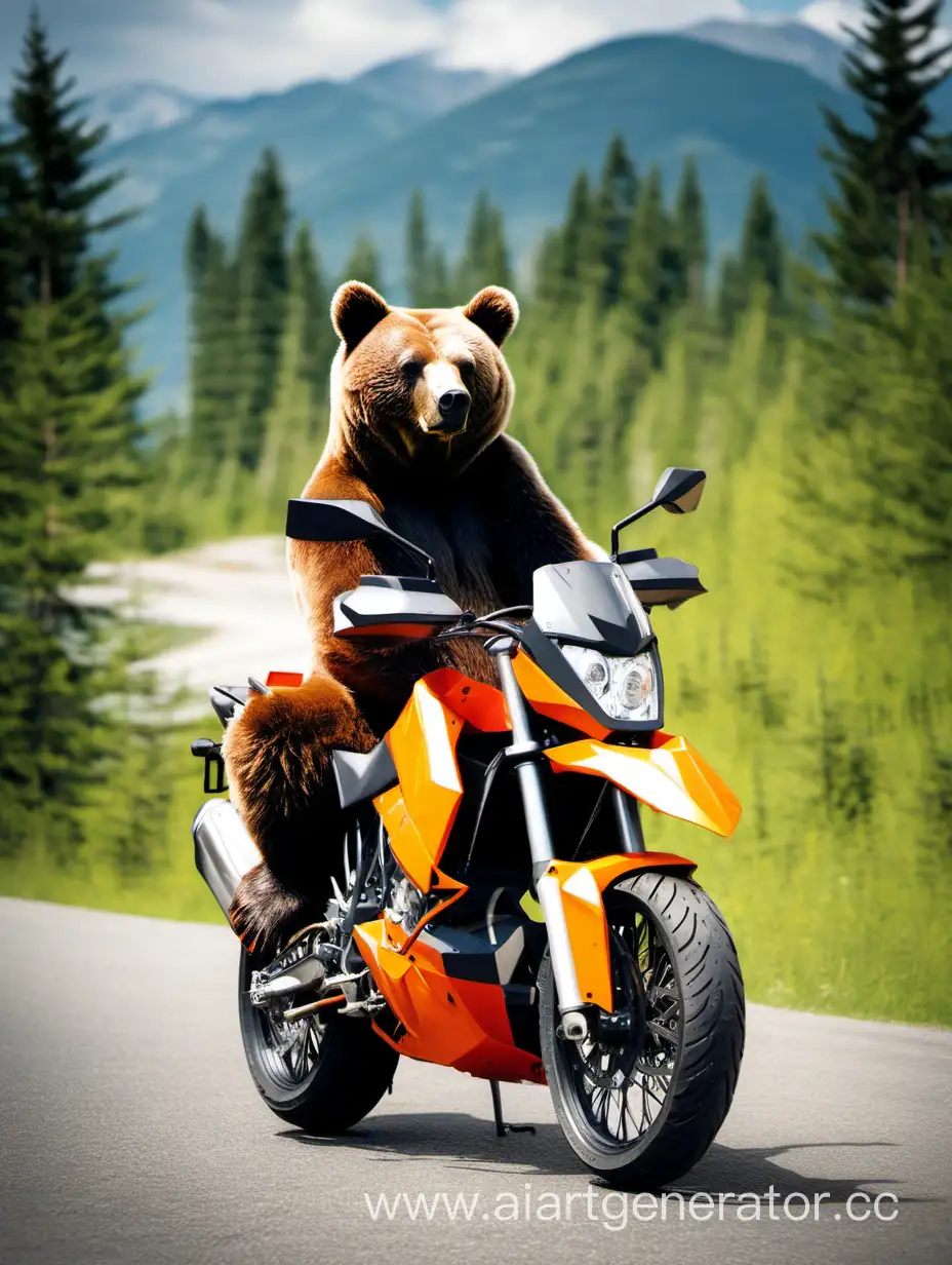 Медведь, сидящий на мотоцикле KTM
