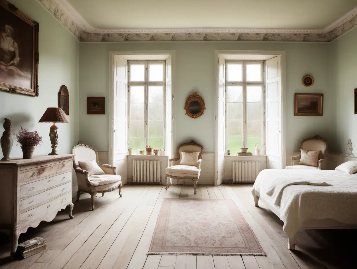 kühles bild von Zimmer von schönem landhaus in hellen weichen tönen