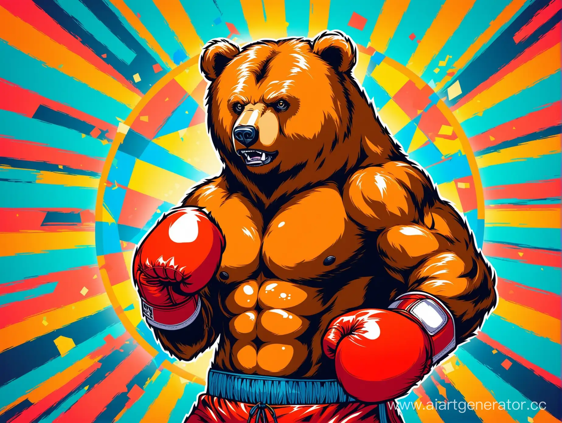 Bear-Kickboxer-in-Boxing-Gloves-on-Bright-Geometric-Background