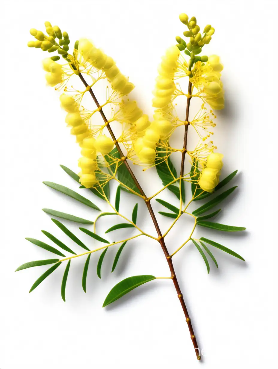 Vibrant-Botanical-Acacia-Flower-Blossoming-on-White-Background