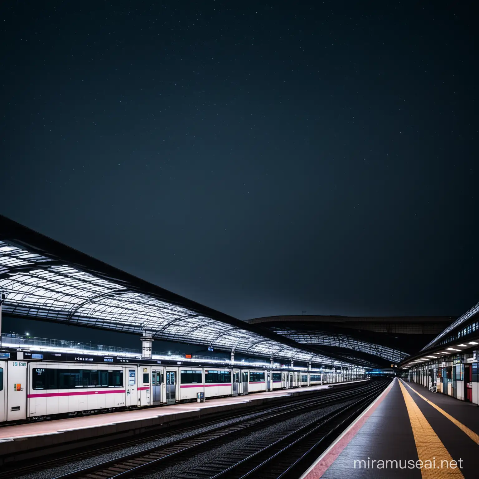 Urban Cityscape Train Station Under Twilight Sky