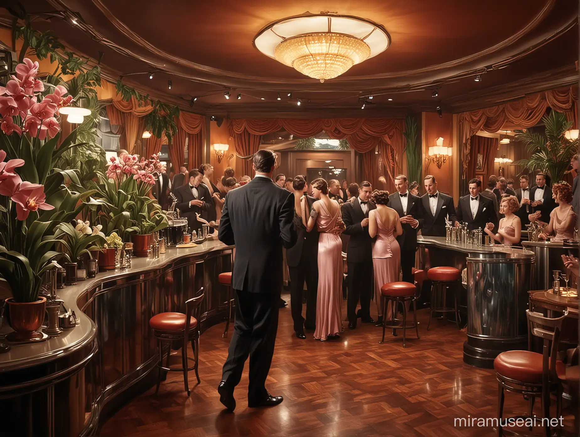 Glamorous 1930s Art Deco Nightclub with Elegance and Rhythm