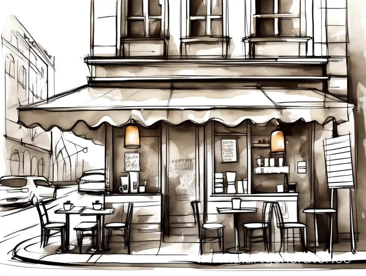 кофейня в стиле urban sketching
