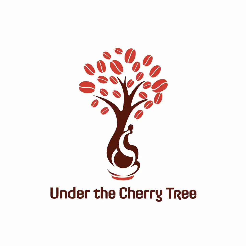 LOGO-Design-For-Under-The-Cherry-Tree-Minimalistic-Black-Pink-Emblem-of-Nature-and-Coffee