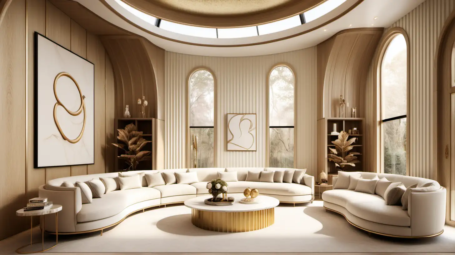 Luxurious Modern Organic Lounge with Double Height Ceilings and Brass Accents