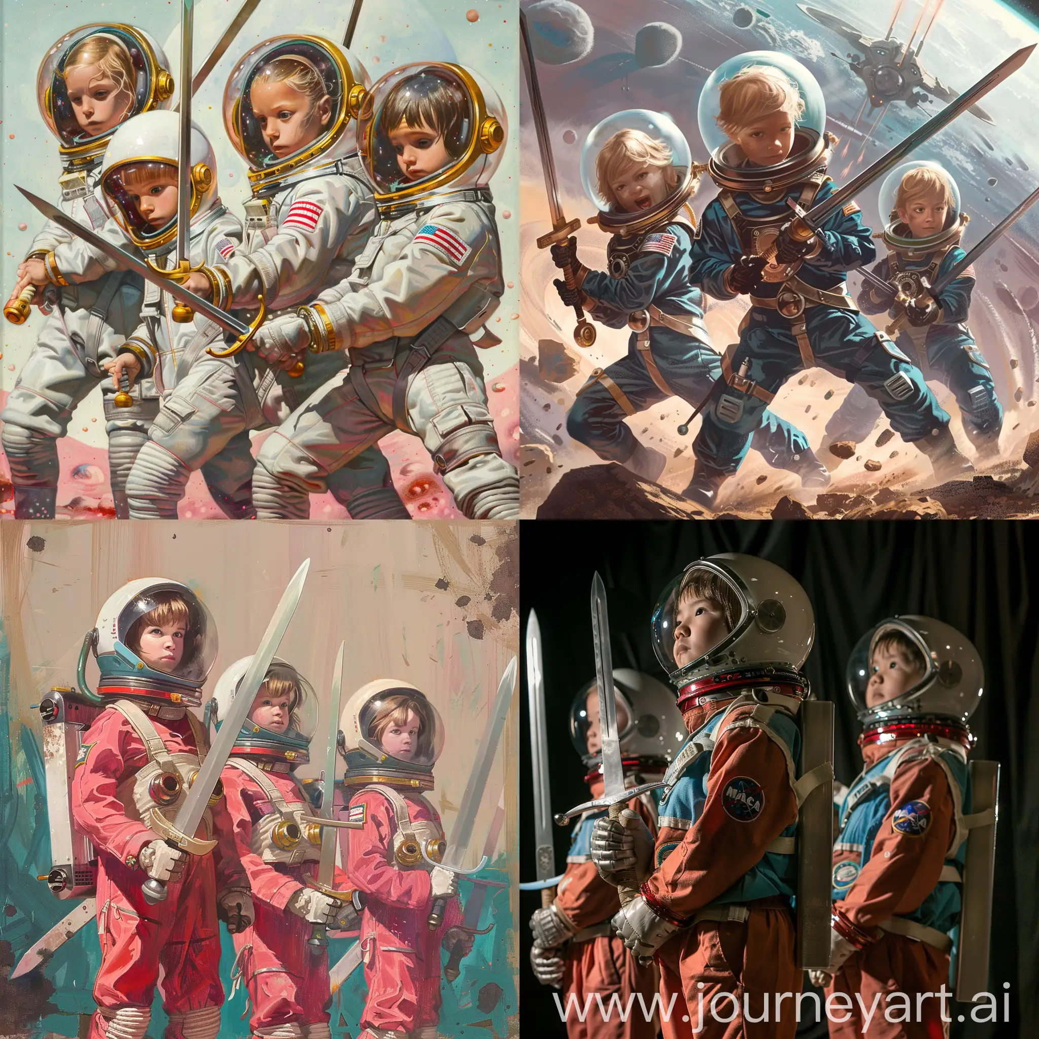 дети в космических доспехах с мечами