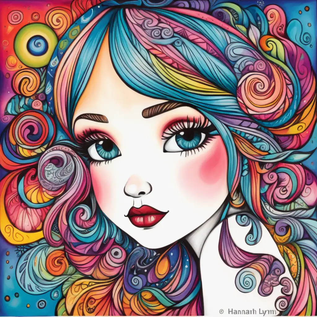 Whimsical Girl Art by Hannah Lynn Vibrant Colors and Heavy Lined Design