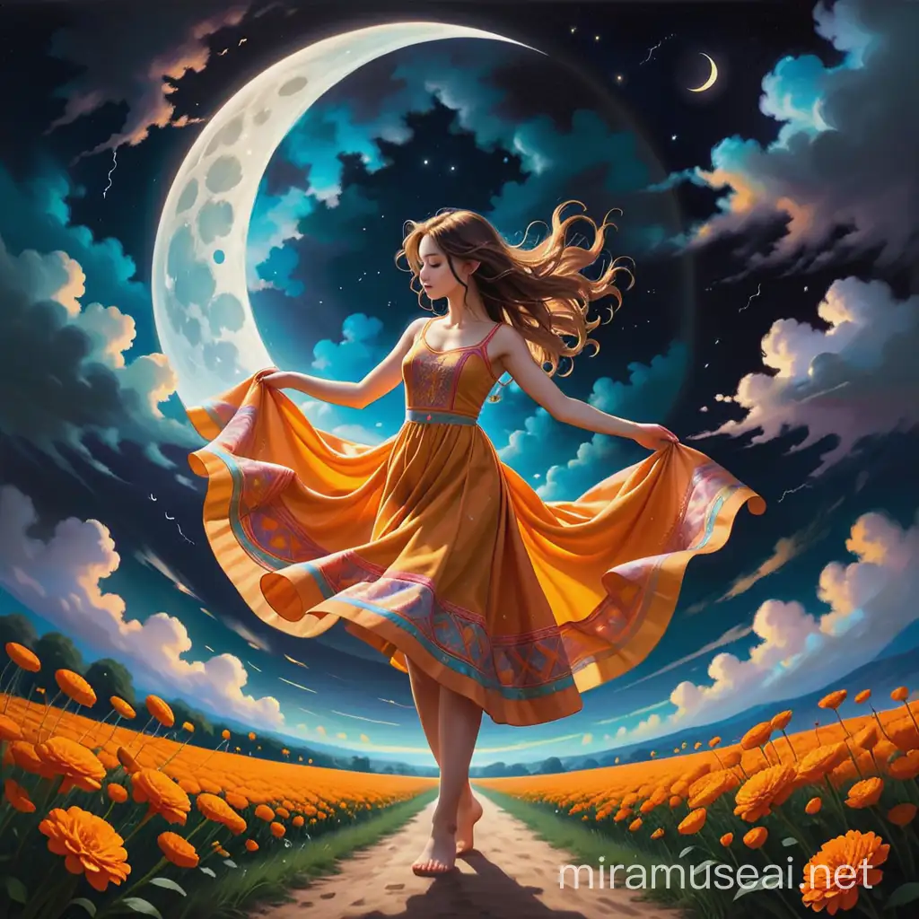 Ethereal Moonlight Amidst Marigold Blooms
