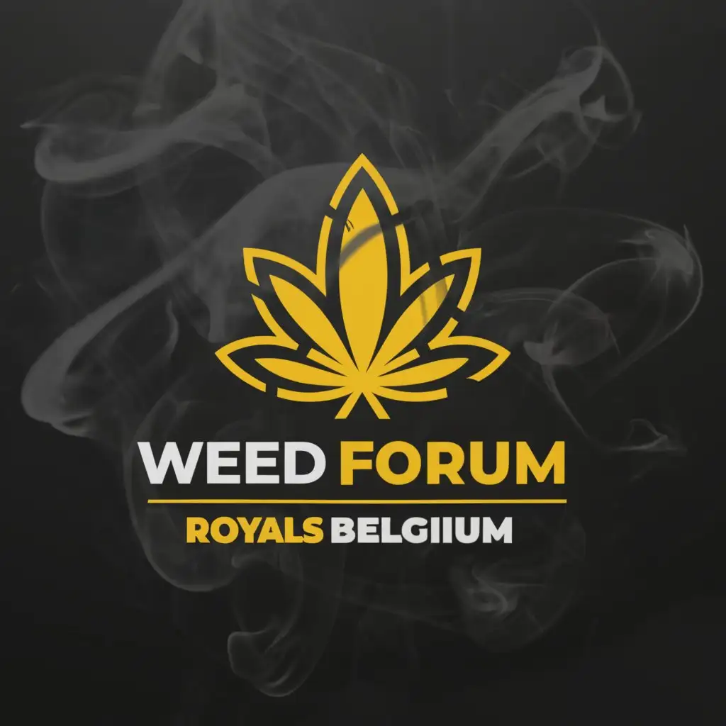 a logo design, with the text 'Weed Forum Royals Belgium', main symbol: Weed, Moderate, clear background
Smoke in the background
