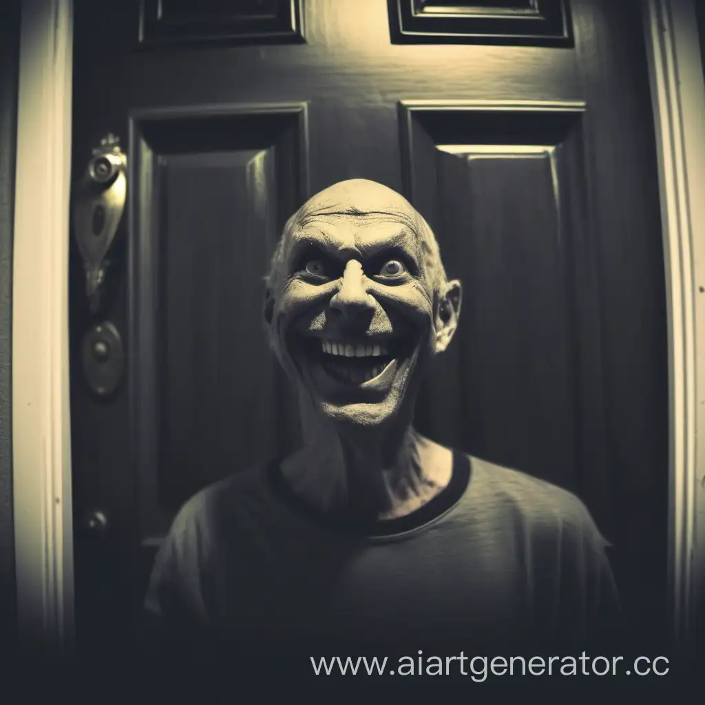 creepy man smile  in doorbell camera

