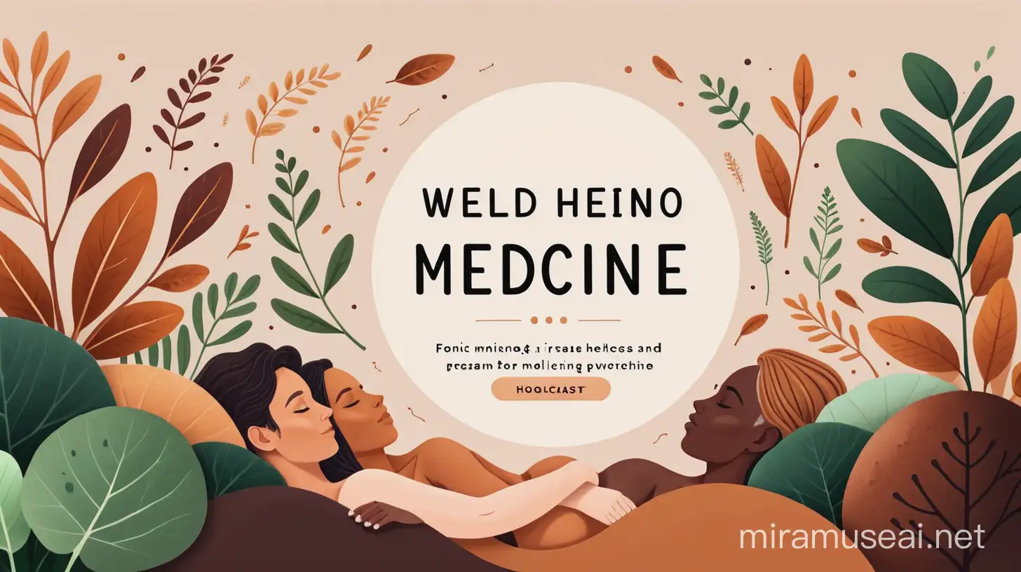 youtube cover design in earthy colours for a new video podcast about with topics as holistic medicine, psychology, mental health and well being