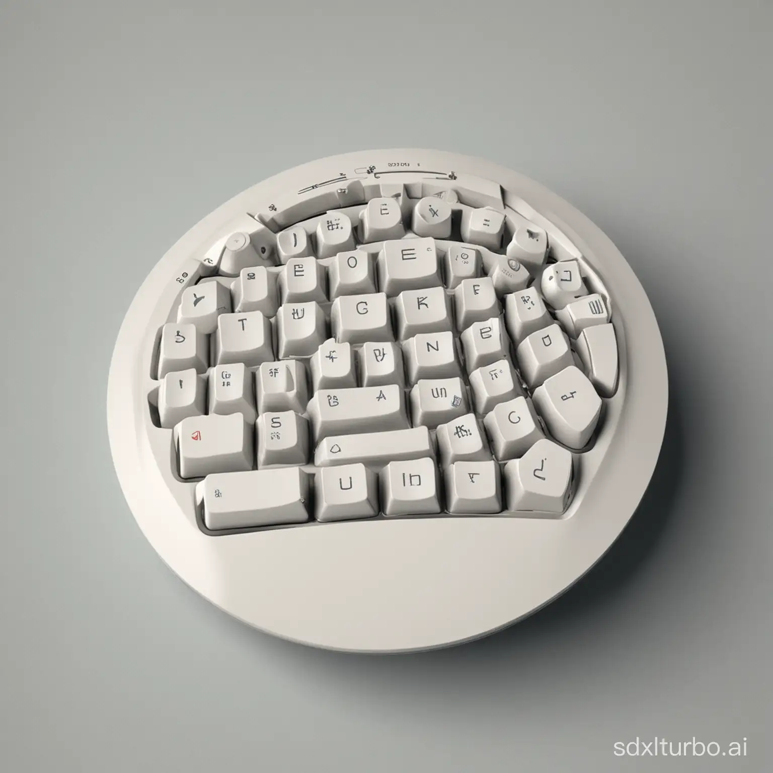 personal computer keyboard / disk-shaped base for one-handed input/
The base on which the buttons are placed is disc-shaped.
