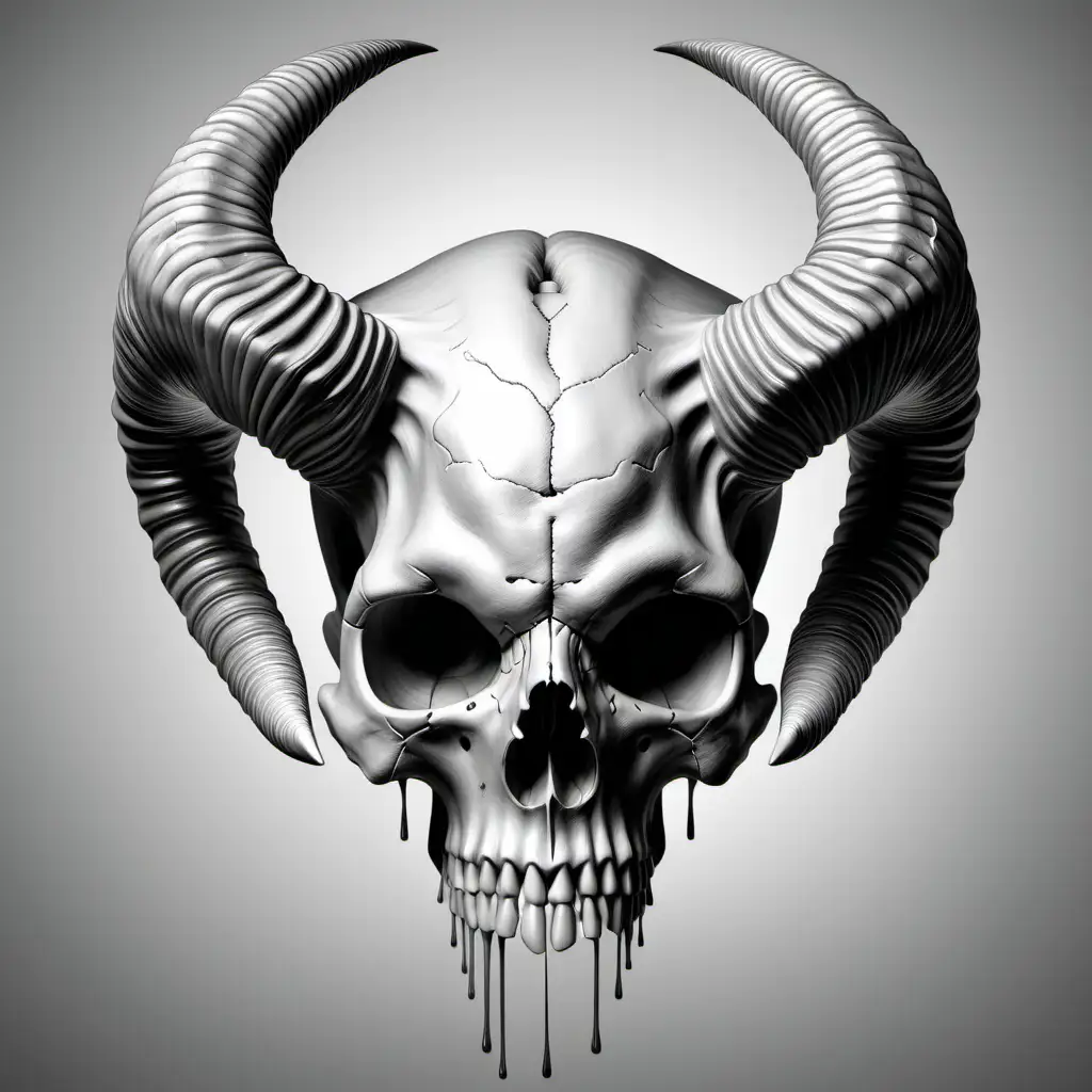 "Generate a striking and detailed outline of a skull with prominent, curved horns with a clear background. The skull should have clean and well-defined lines, emphasizing both the structure of the skull and the imposing nature of the horns. Ensure that the horns are distinct and add an element of dark elegance to the overall composition. Consider using subtle shading or contrast to enhance the visual impact of the skull and rams  horns. The final image should evoke a sense of mystique and strength. Clear back ground