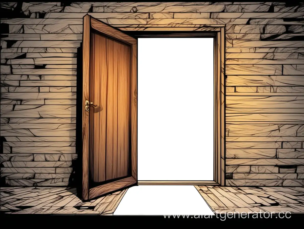 открытая деревянная дверь анфас. для комикса

