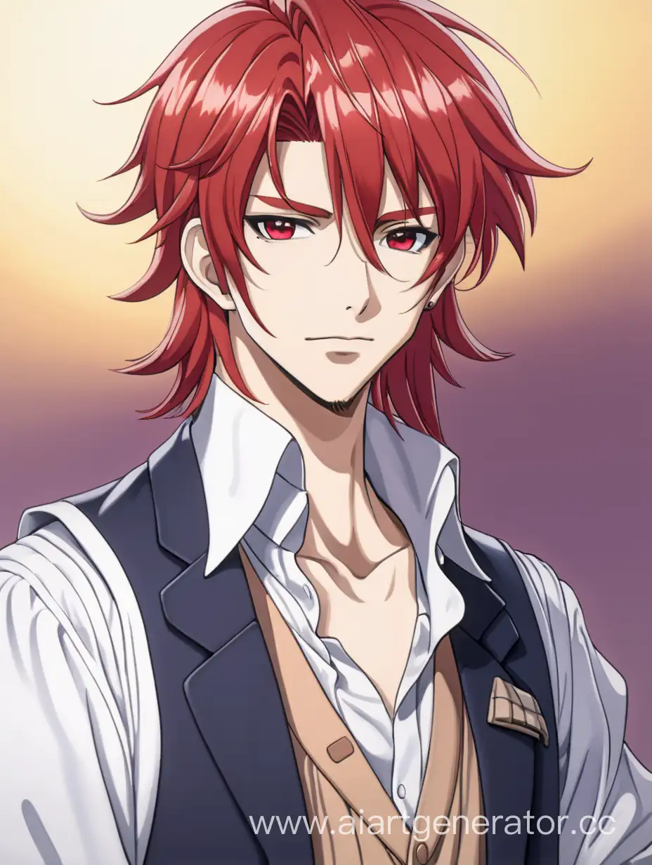 AnimeStyled-RedHaired-Man-in-Classic-Attire-at-Dawn