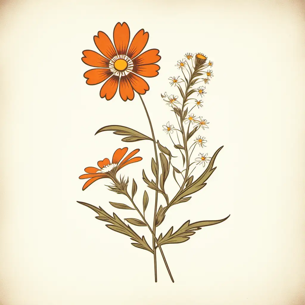 Vintage Wildflower Illustration on White Background