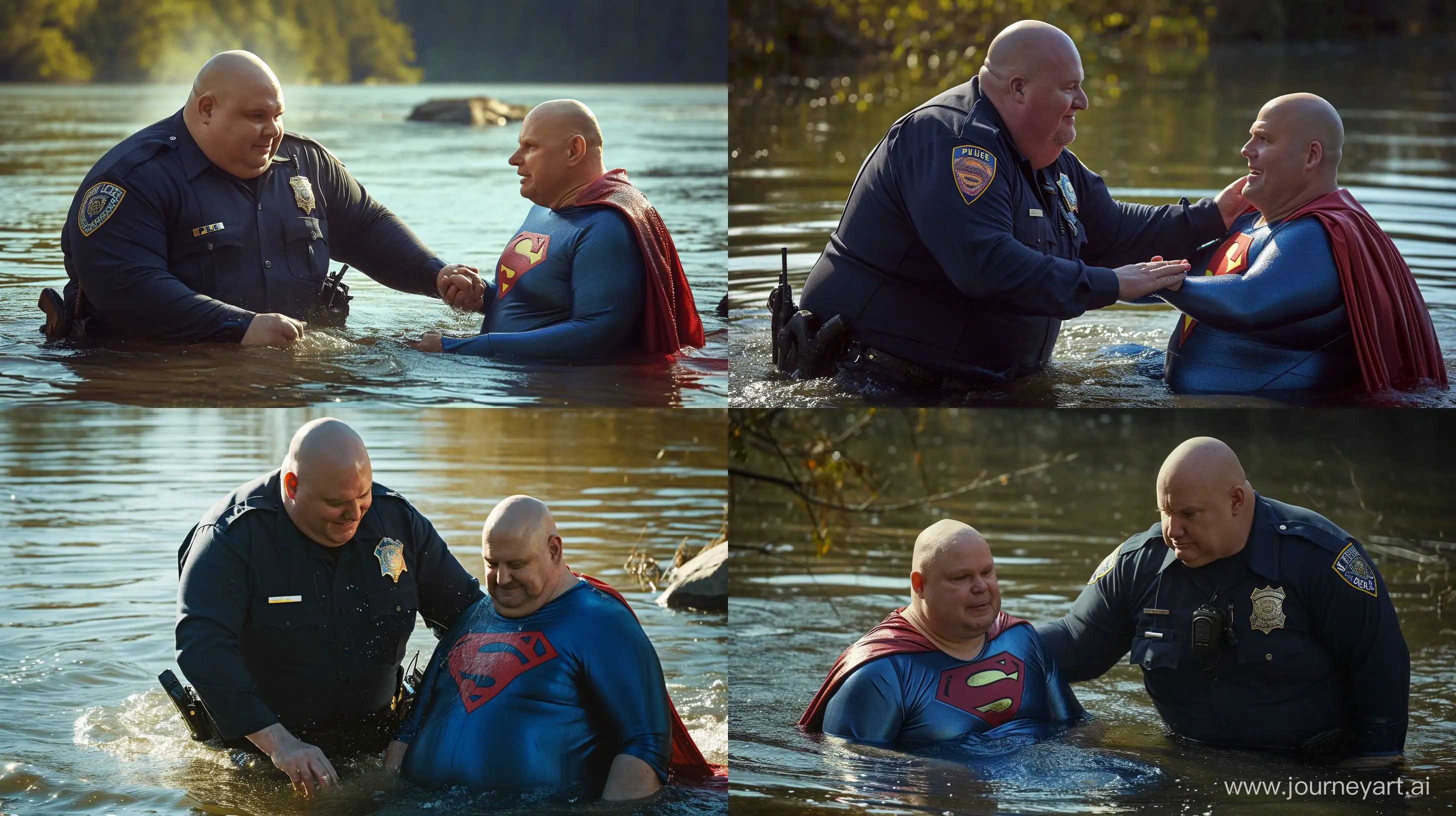 Elderly-Superman-and-Policeman-Enjoying-a-River-Bath