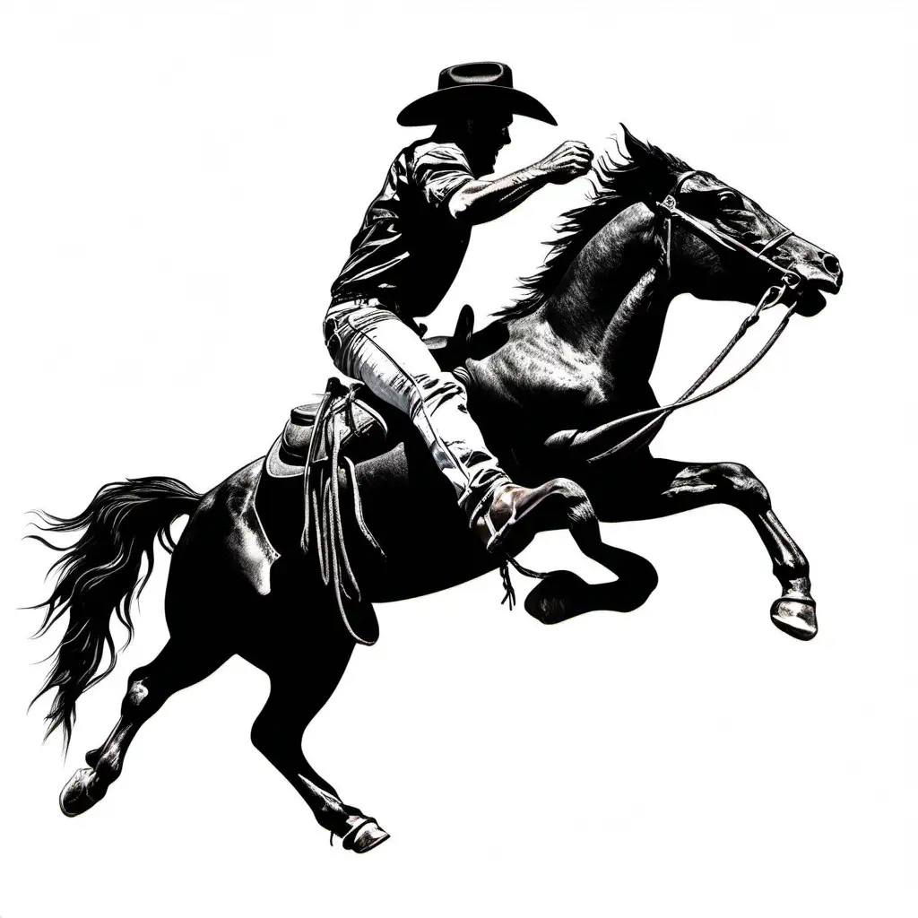 Dynamic Bucking Bronco Silhouette Against White Background