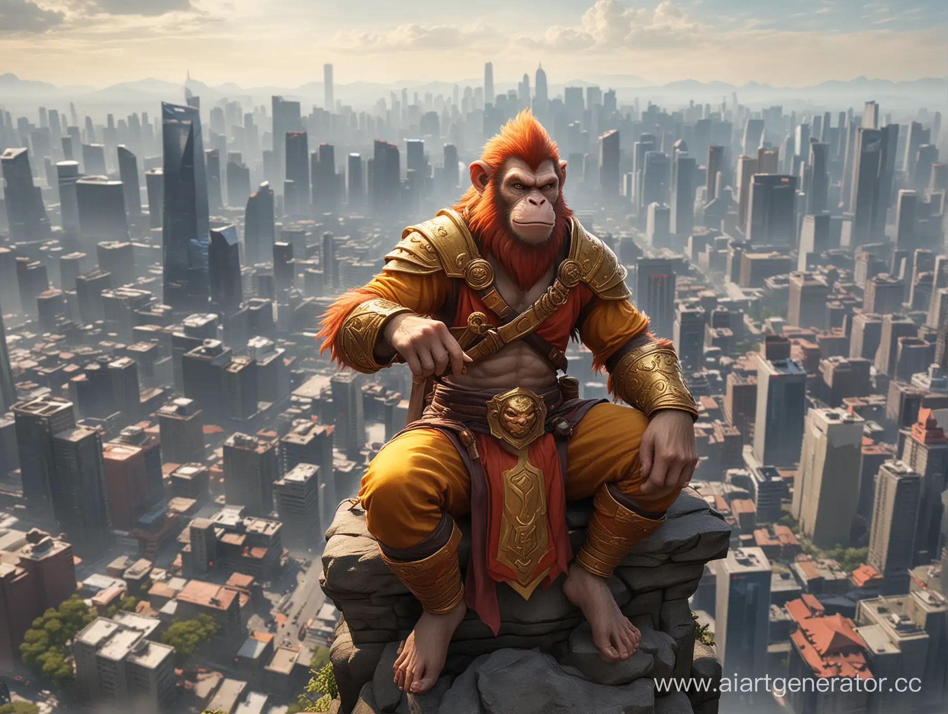 Urban-Serenity-Dota-2-Monkey-King-Observes-Cityscape