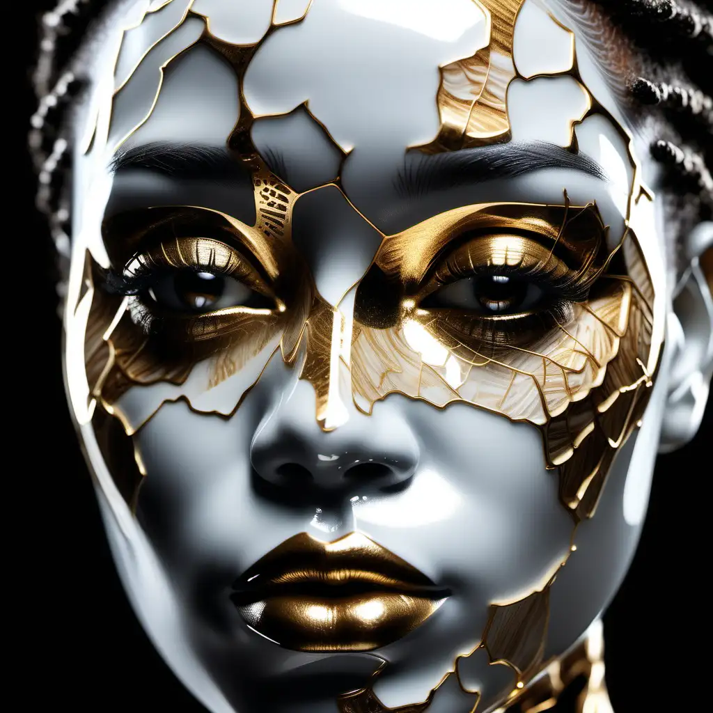 Exquisite HighDefinition Porcelain Face with Gold Cracks Artistic ...