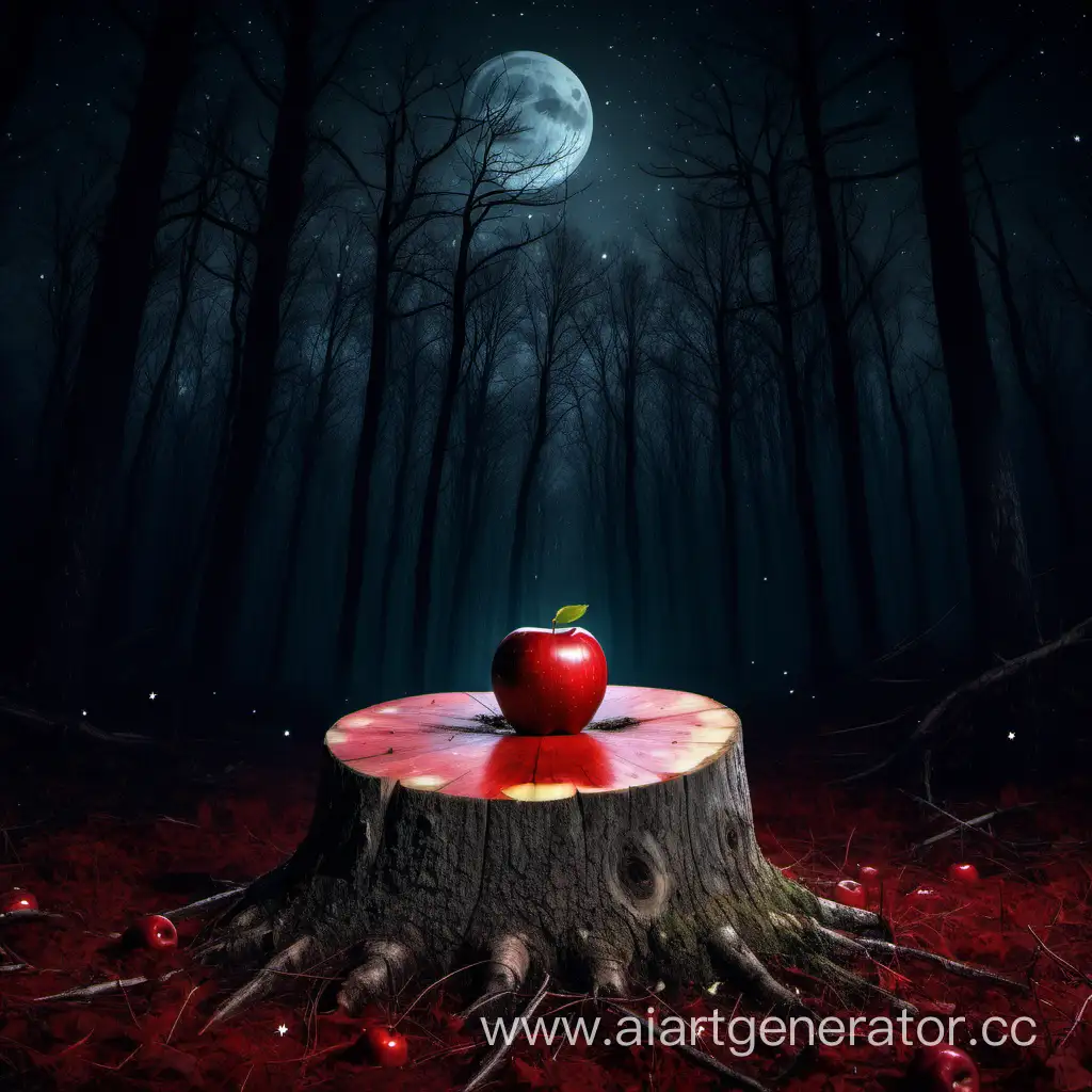 Enchanting-Red-Apple-Magic-in-a-Mysterious-Forest-at-Night