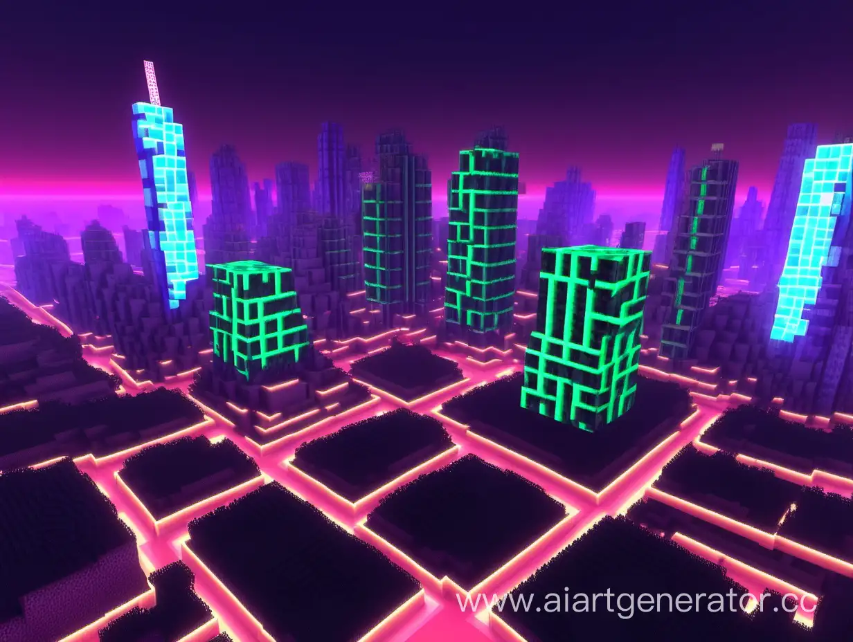 Minecraft, neon, city