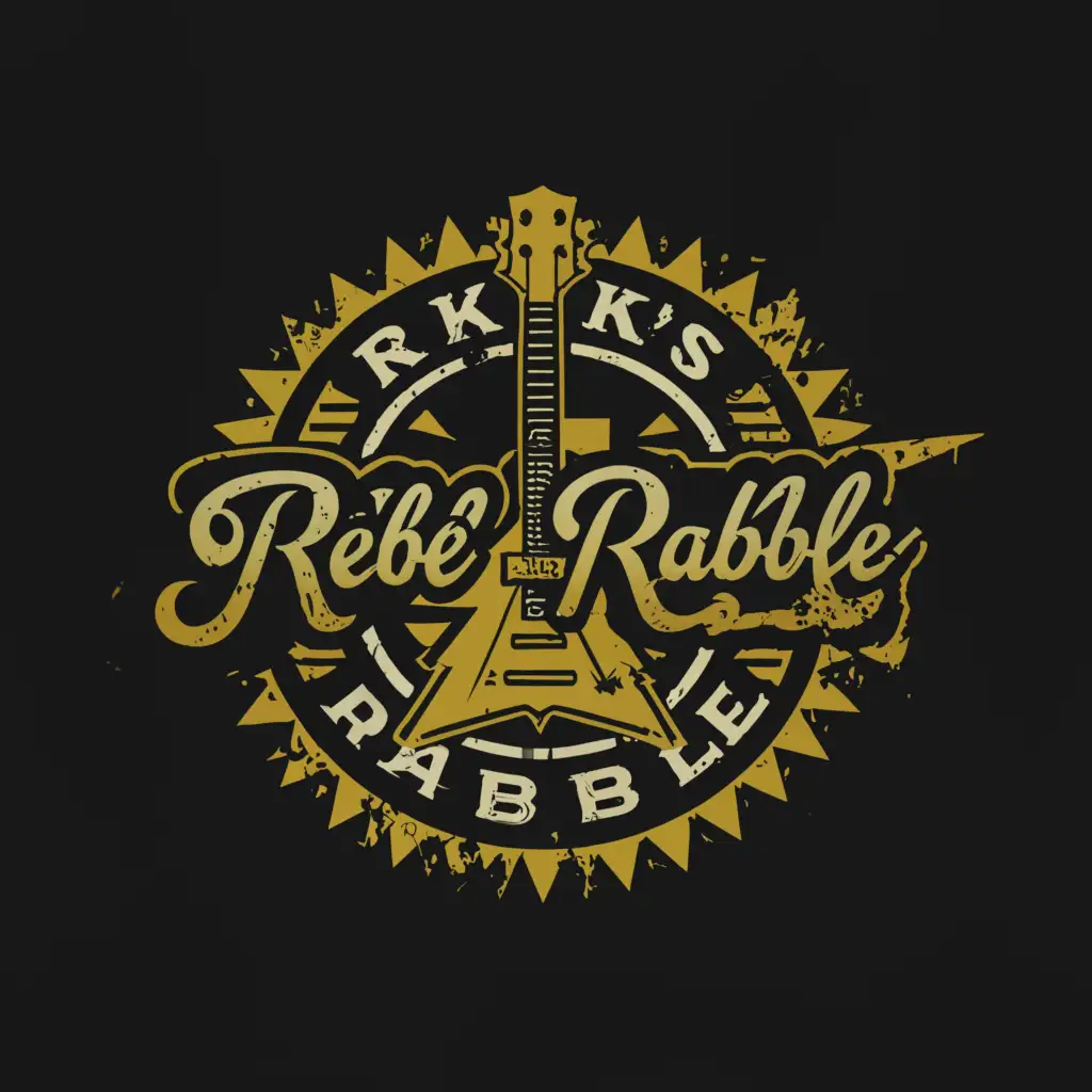 LOGO-Design-For-Rickys-Rebel-Rabble-Striking-Gold-Guitar-with-Musical-Flair-on-Clear-Background
