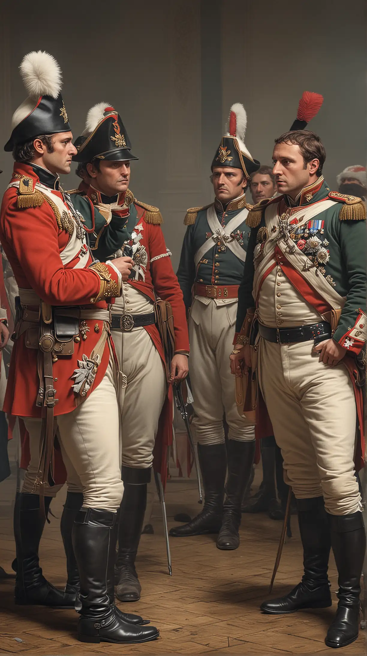 Napoleon conferring with Swiss generals. Hyper realistic