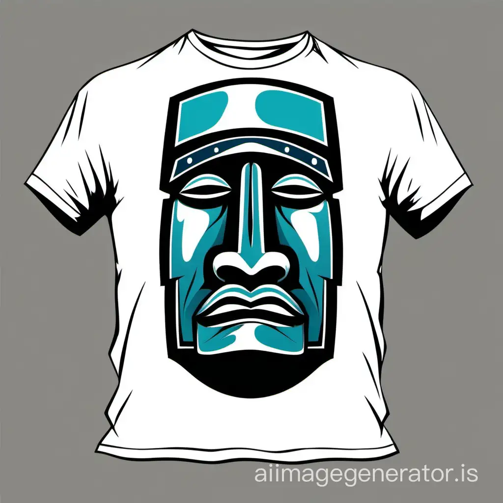 Abstract cartoonish pop art design of a moai mask with big masculine chin, tshirt print design, with empty background