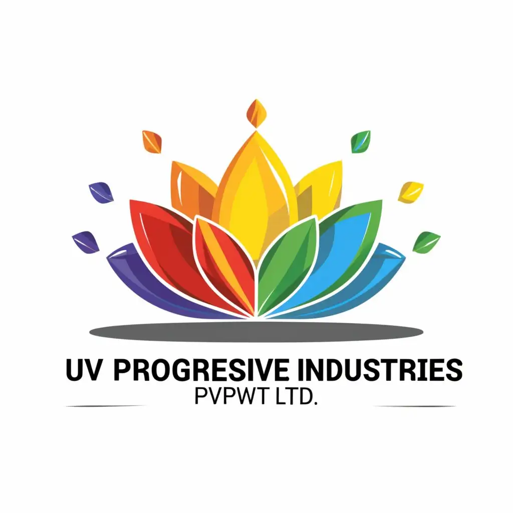 a logo design,with the text "UV PROGRESSIVE INDUSTRIES  PVT LTD", main symbol:LOTUS IN FOUR COLOR,Moderate,clear background