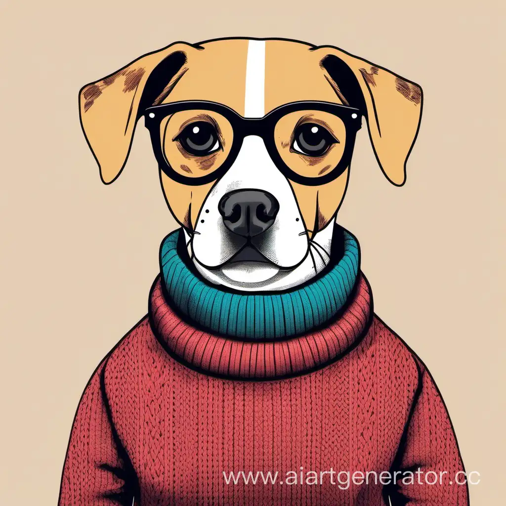 нарисованная собака в свитере и очках