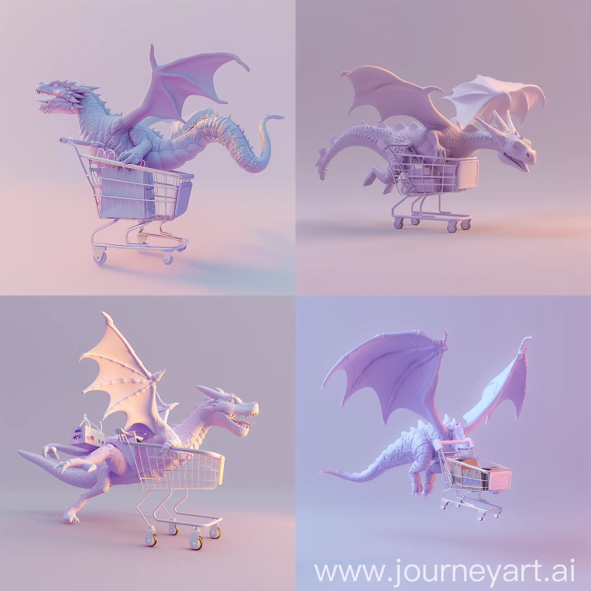 Dragon-Carrying-Shopping-Cart-in-Dreamy-Light-Purple-Background