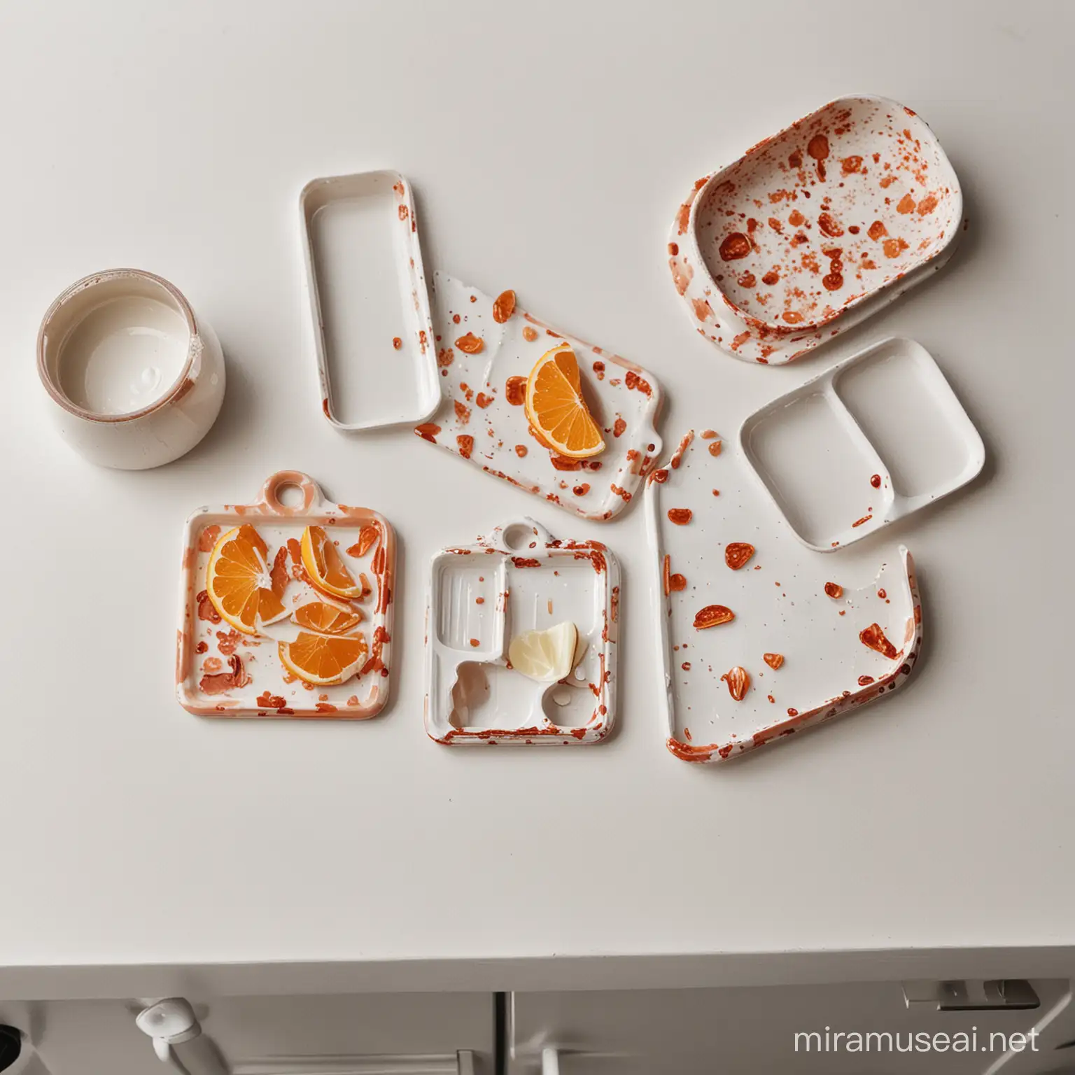 give me a picture of kitchen items made of epoxy resin with a white background 