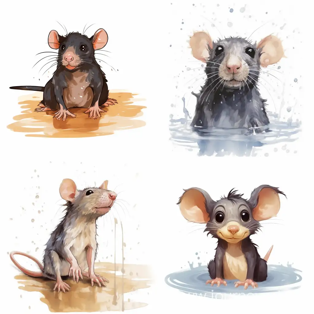 Adorable-Gray-Rat-Grooming-in-Cartoon-Style-on-a-Clean-White-Background