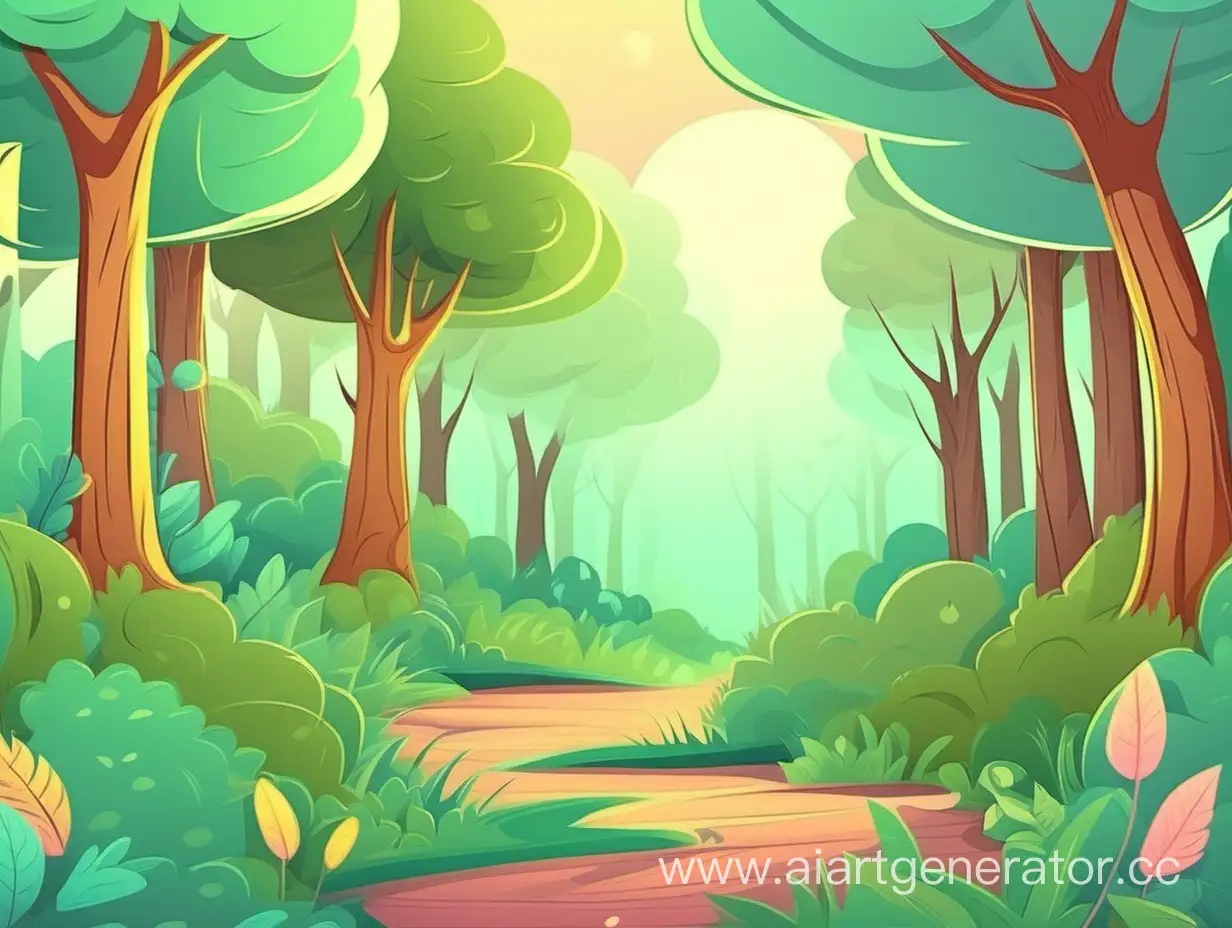 Forest background for a cartoon in pastel colors