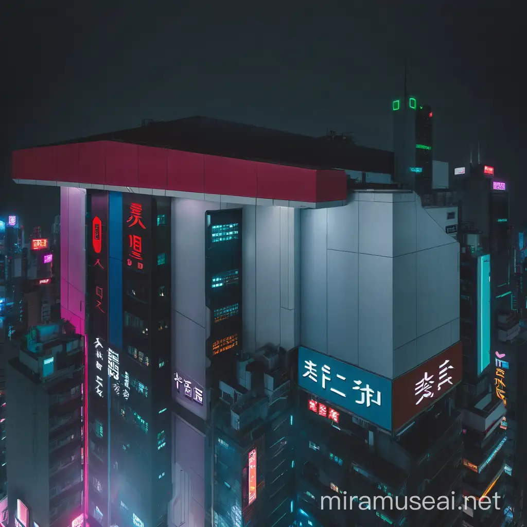 cyberpunk futuristic city at night with neon signs on the buildings - neo tokyo style - modern skyscraper 
