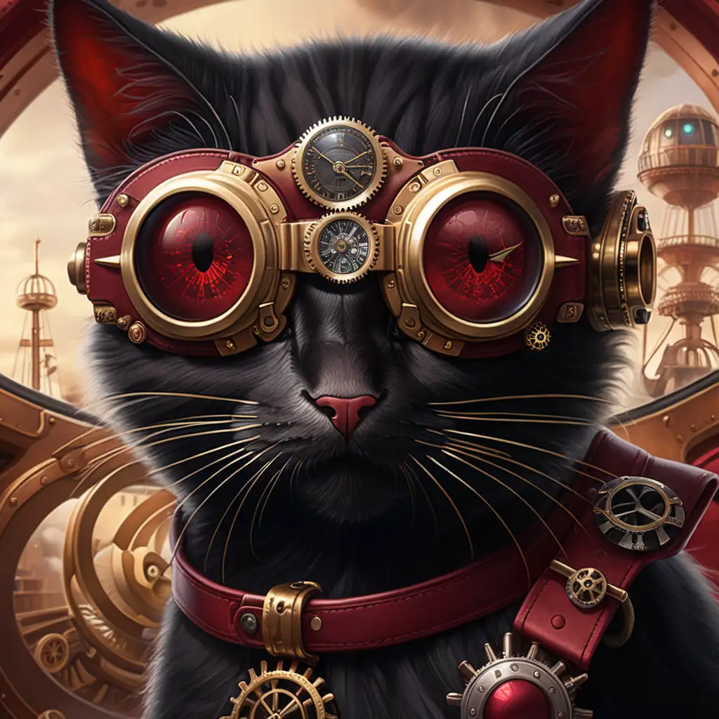 SteampunkInspired Dark Red Boeing 787 with Black Cat and Gold Eyes
