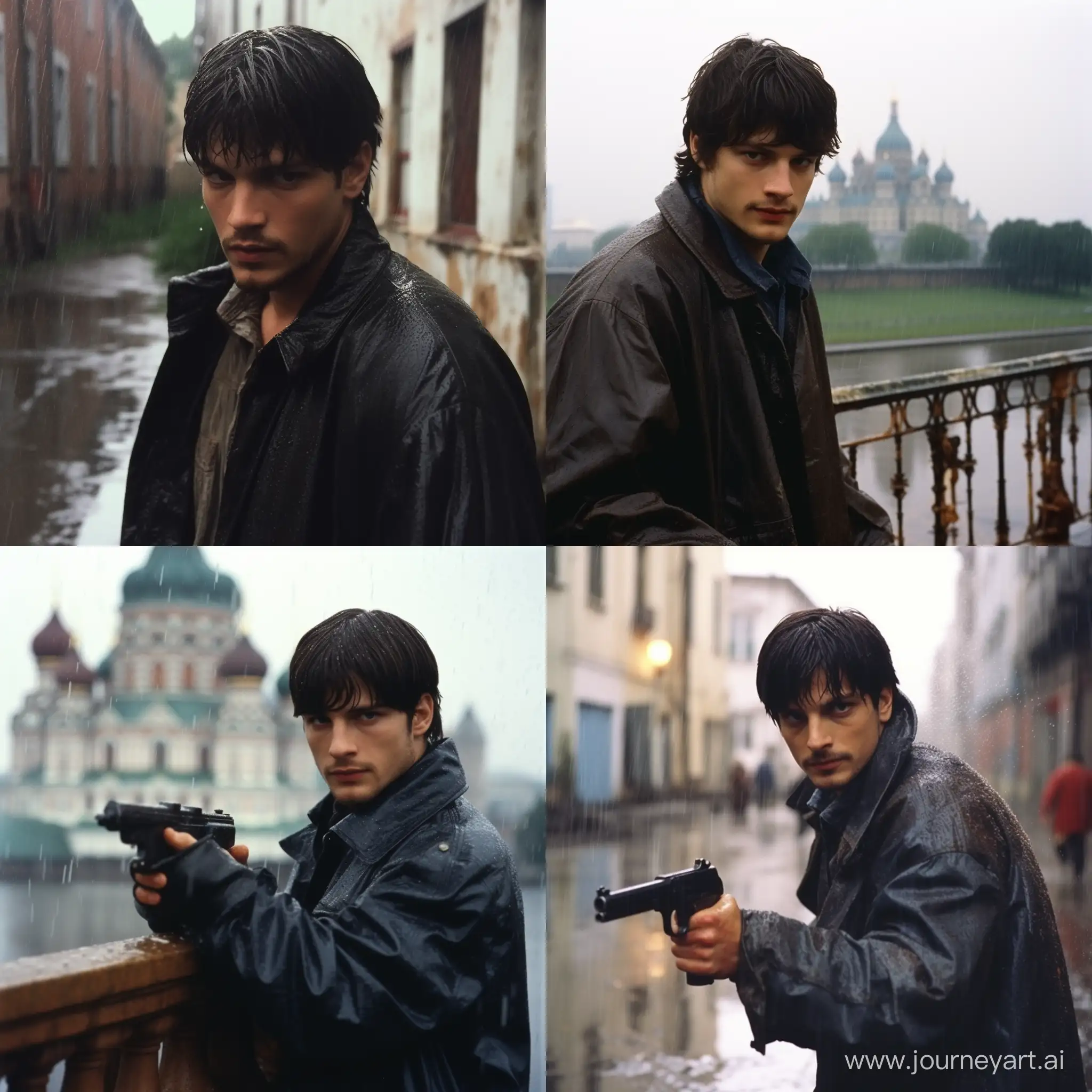 Ashton-Kutcher-Embraces-Nostalgia-in-St-Petersburg-Rain-Capturing-1990s-Moody-Atmosphere