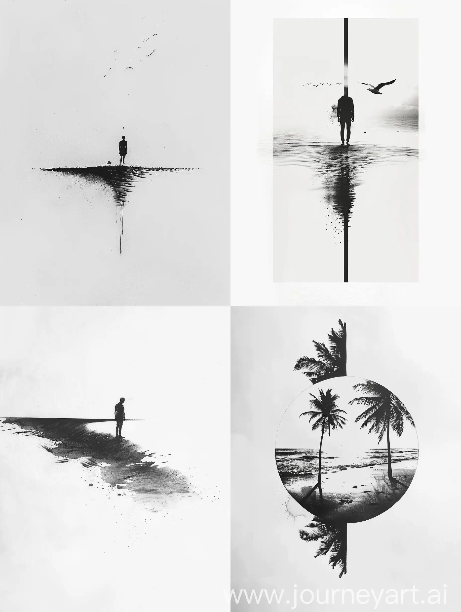 Symmetrical-Minimal-Tattoo-Design-with-Anxious-Beach-Theme-on-White-Background