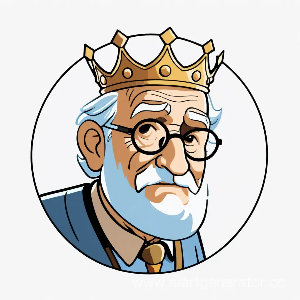 изображение мультяшного дедушки по плечи, взгляд направлен в сторону и вверх, на голое крохотная корона, фон белый, на аватарку(изображение в круге